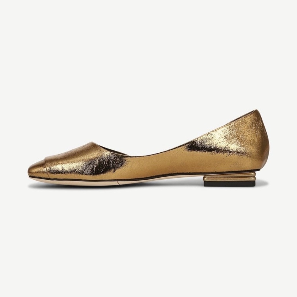 SARTO By Franco Sarto Tracy Leather Metallic Gold Square toe D’orsay Flats - Picture 4 of 8